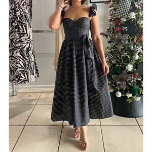 Dress Forum Black Ivory Polka Dots Midi/Maxi Back Zipper Smocked Back Size S NWT